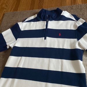 Polo Ralph Lauren Boys Navy and Cream Striped Quarter Zip